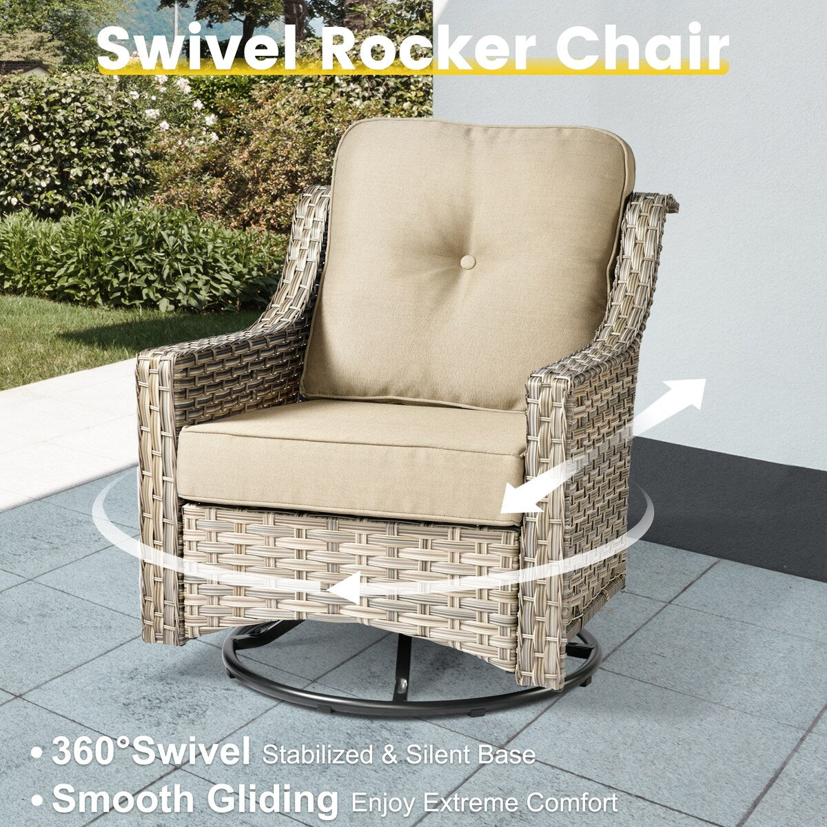XIZZI 6-piece Patio Furniture Wicker Conversation Set with Swivel Chair