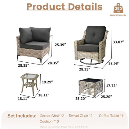 XIZZI 6-piece Patio Furniture Wicker Conversation Set with Swivel Chair