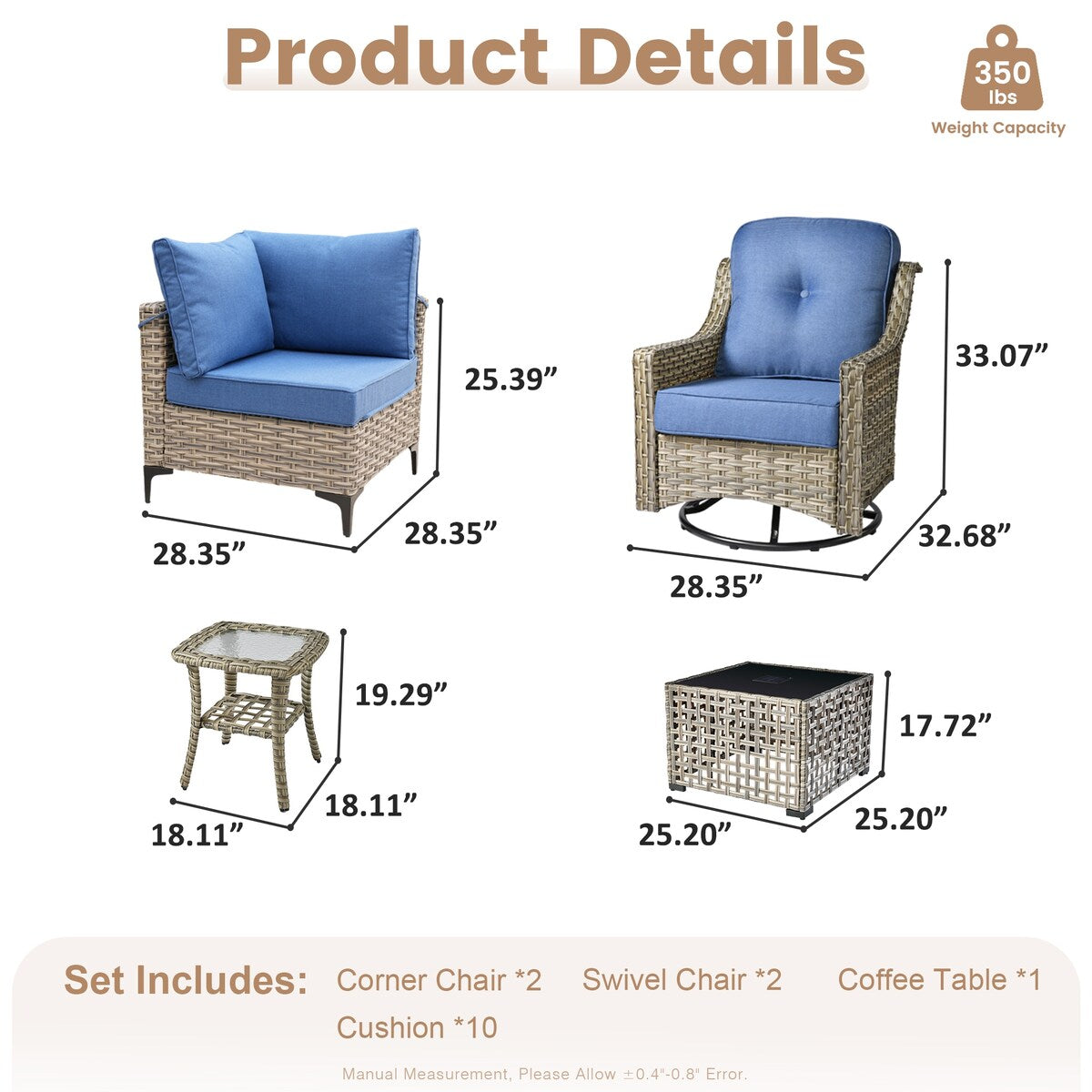XIZZI 6-piece Patio Furniture Wicker Conversation Set with Swivel Chair