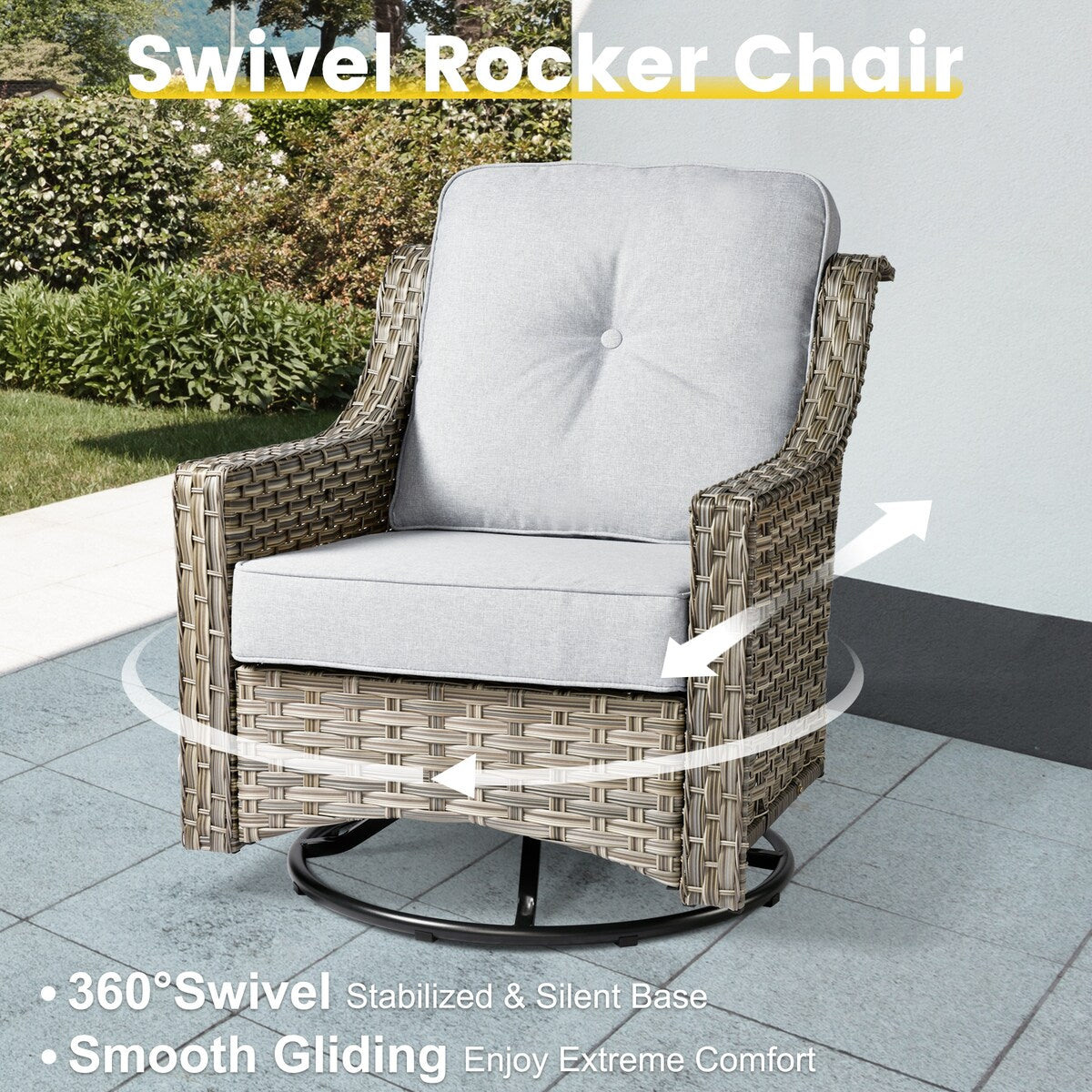 XIZZI 6-piece Patio Furniture Wicker Conversation Set with Swivel Chair