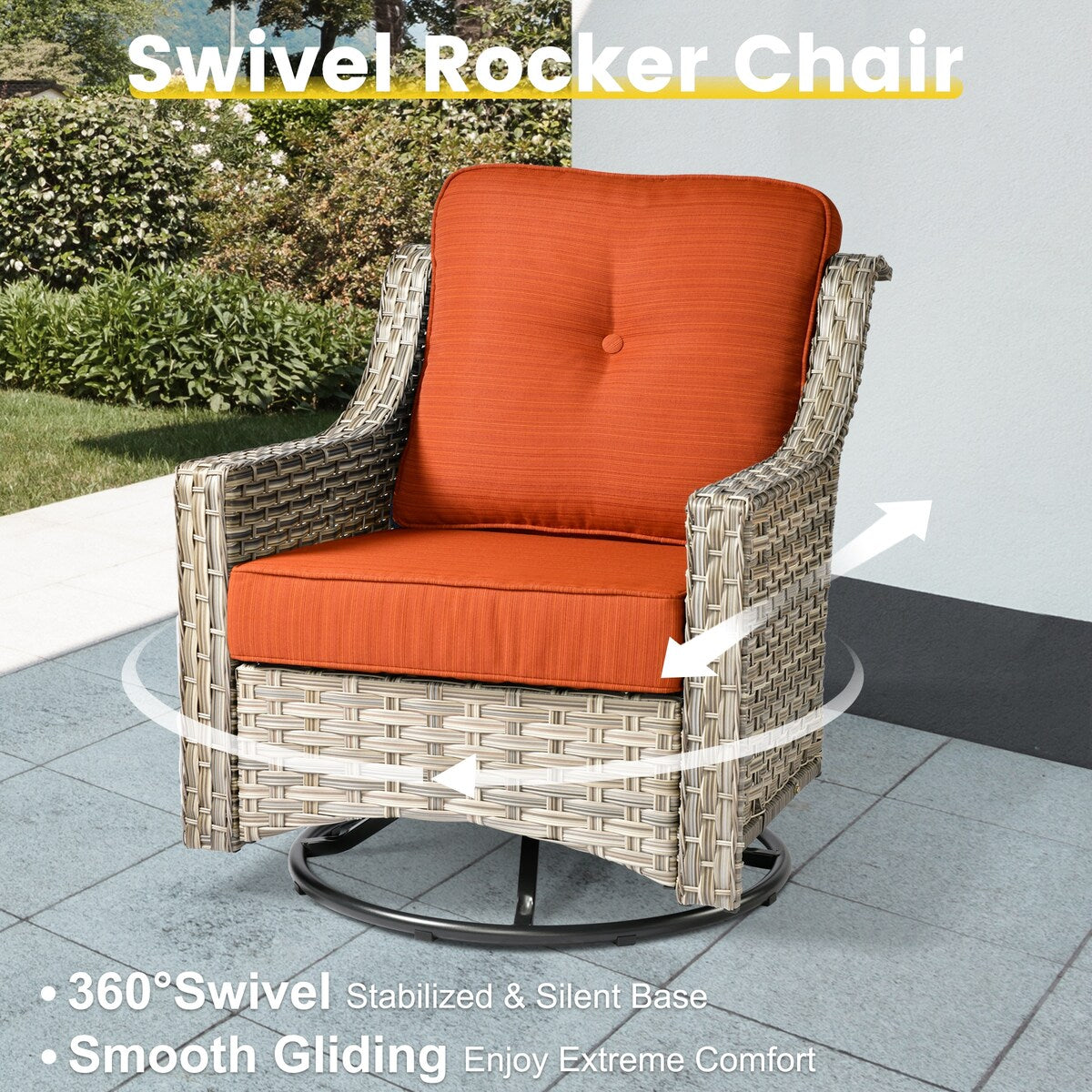 XIZZI 6-piece Patio Furniture Wicker Conversation Set with Swivel Chair