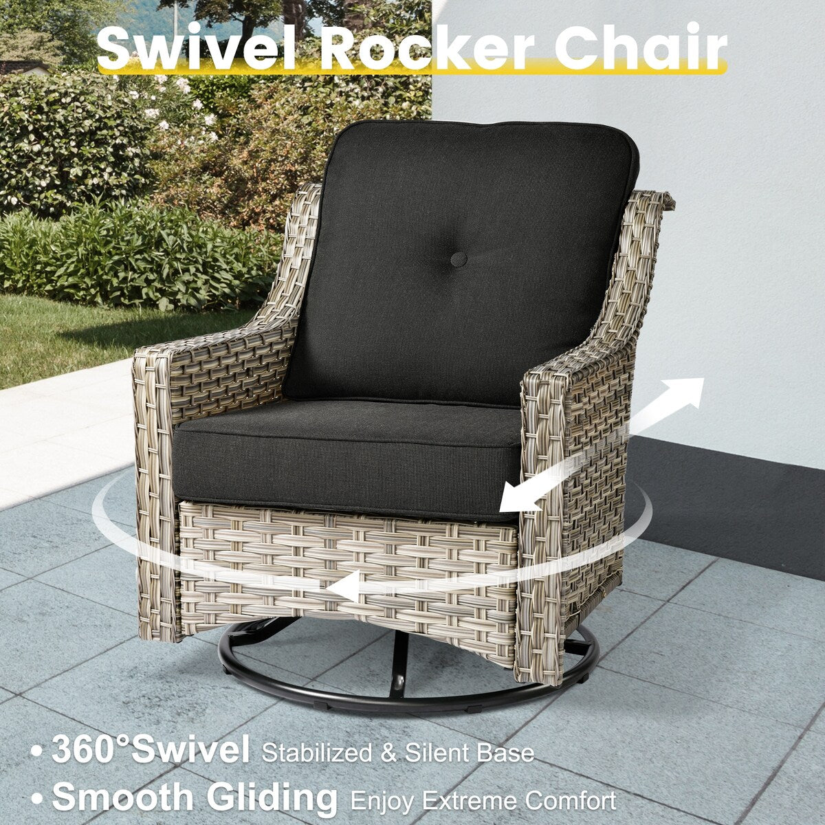 XIZZI 6-piece Patio Furniture Wicker Conversation Set with Swivel Chair