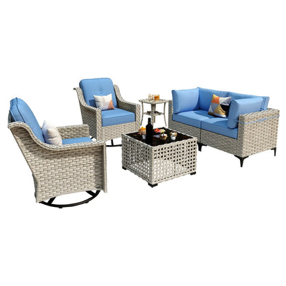 XIZZI 6-piece Patio Furniture Wicker Conversation Set with Swivel Chair