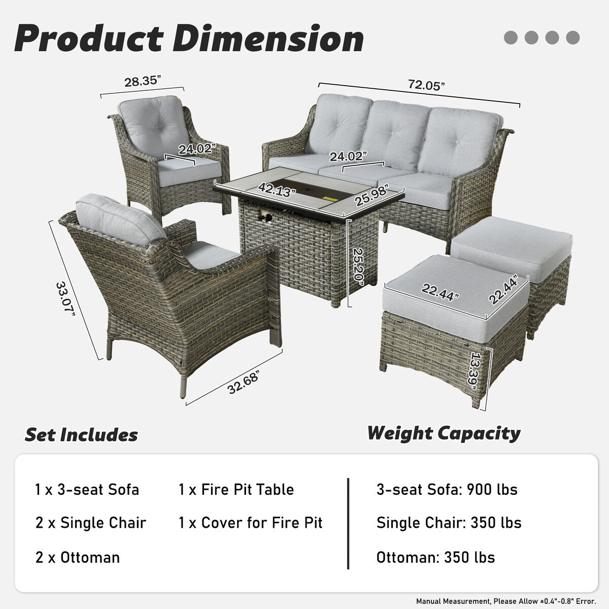 XIZZI 6-piece Rattan Wicker Outdoor Furniture Deep Seat Sofa Set with Fire Pit