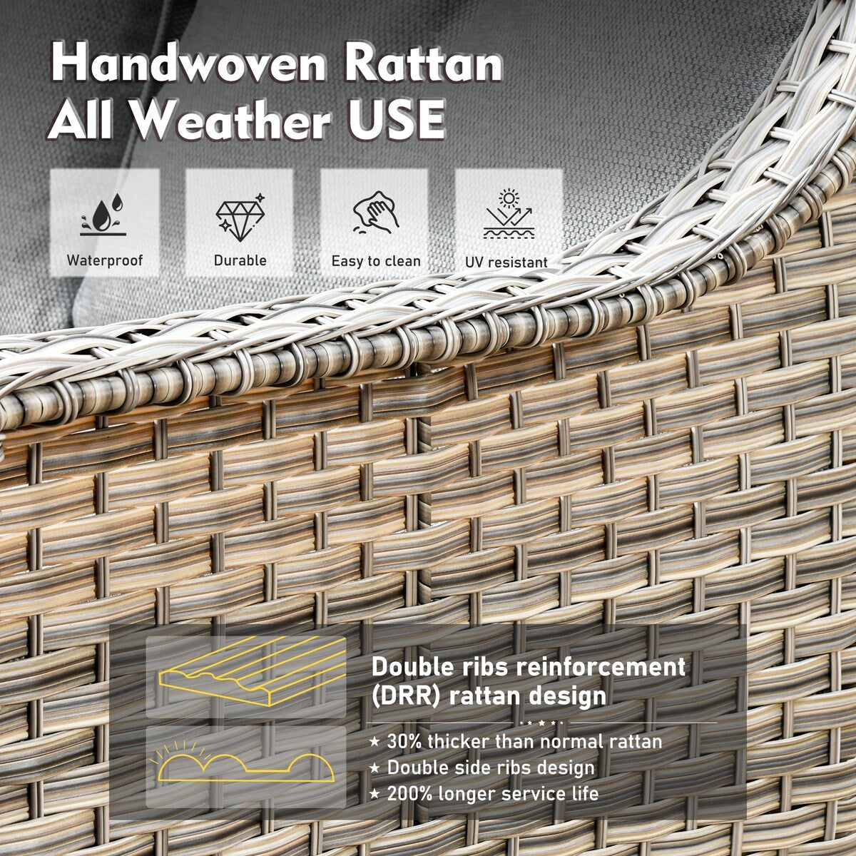 XIZZI 6-piece Rattan Wicker Outdoor Furniture Deep Seat Sofa Set with Fire Pit