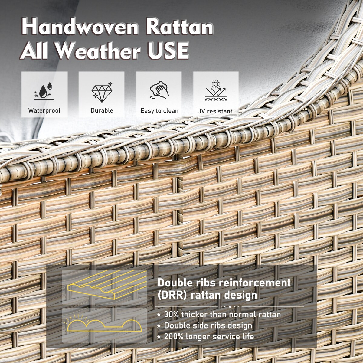 XIZZI 6-piece Rattan Wicker Outdoor Furniture Deep Seat Sofa Set with Fire Pit