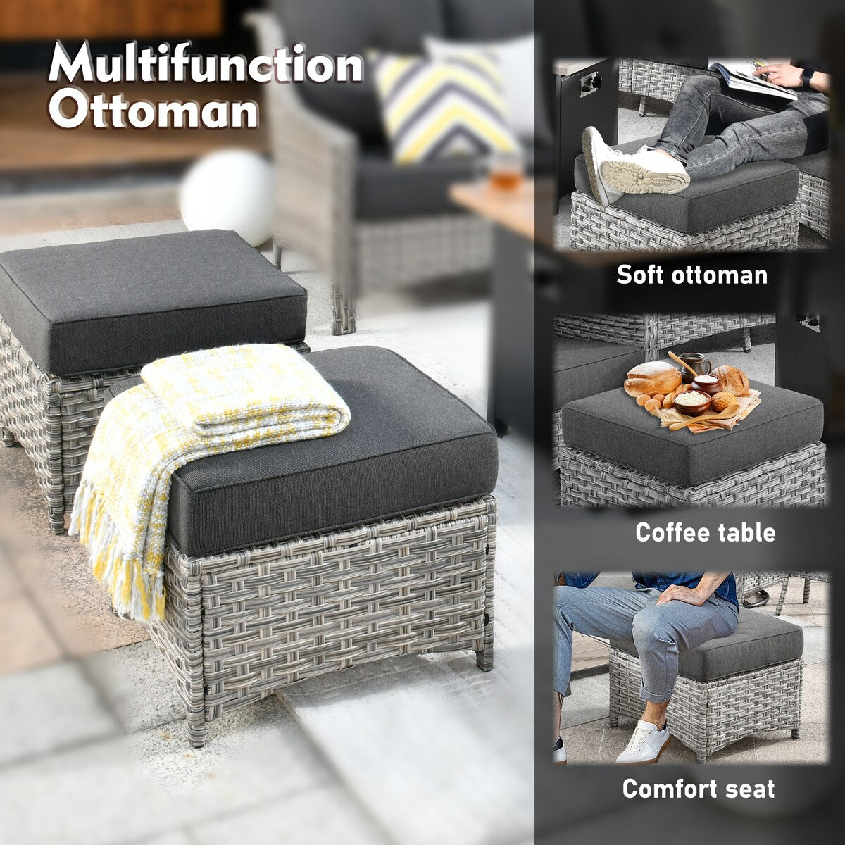 XIZZI 6-piece Rattan Wicker Outdoor Furniture Deep Seat Sofa Set with Fire Pit