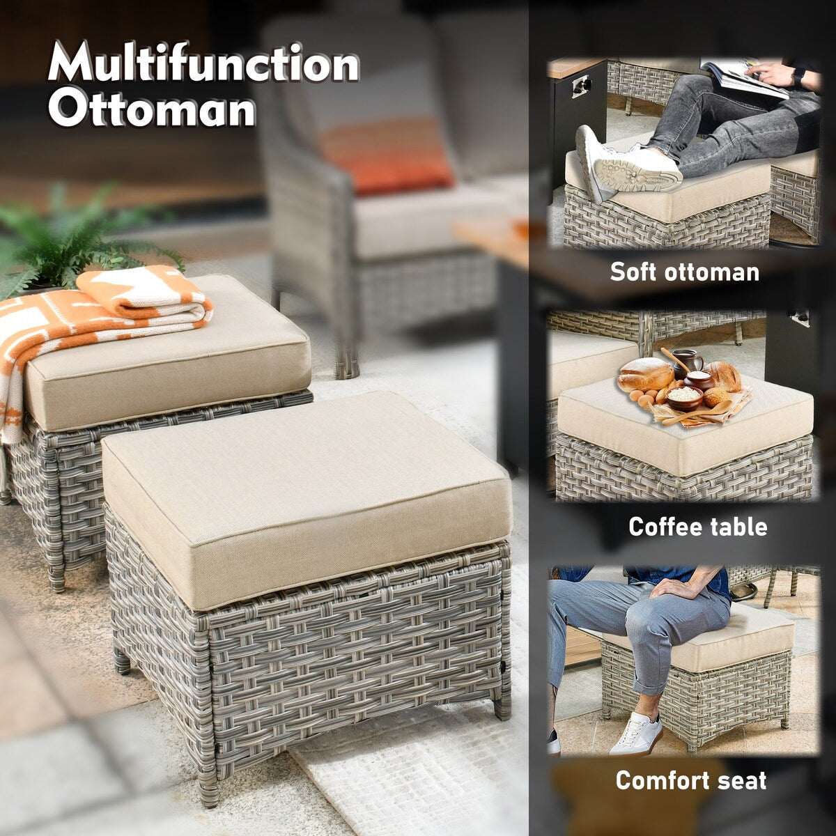 XIZZI 6-piece Rattan Wicker Outdoor Furniture Deep Seat Sofa Set with Fire Pit