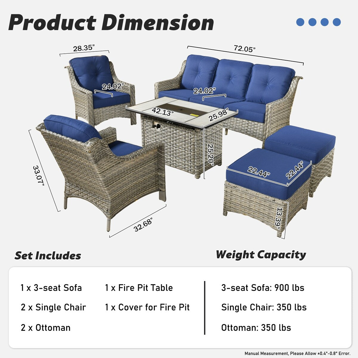 XIZZI 6-piece Rattan Wicker Outdoor Furniture Deep Seat Sofa Set with Fire Pit
