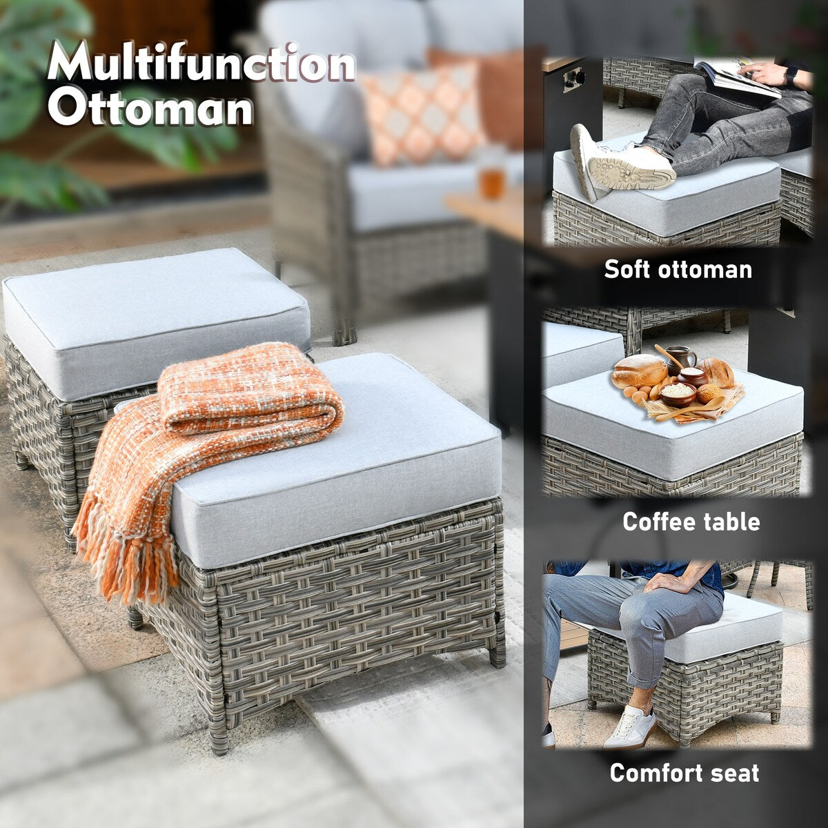 XIZZI 6-piece Rattan Wicker Outdoor Furniture Deep Seat Sofa Set with Fire Pit