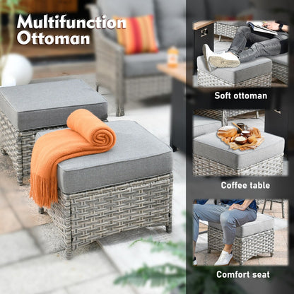 XIZZI 6-piece Rattan Wicker Outdoor Furniture Deep Seat Sofa Set with Fire Pit
