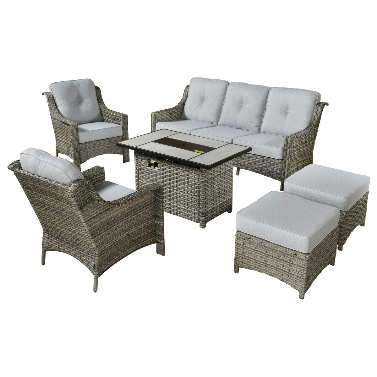 XIZZI 6-piece Rattan Wicker Outdoor Furniture Deep Seat Sofa Set with Fire Pit