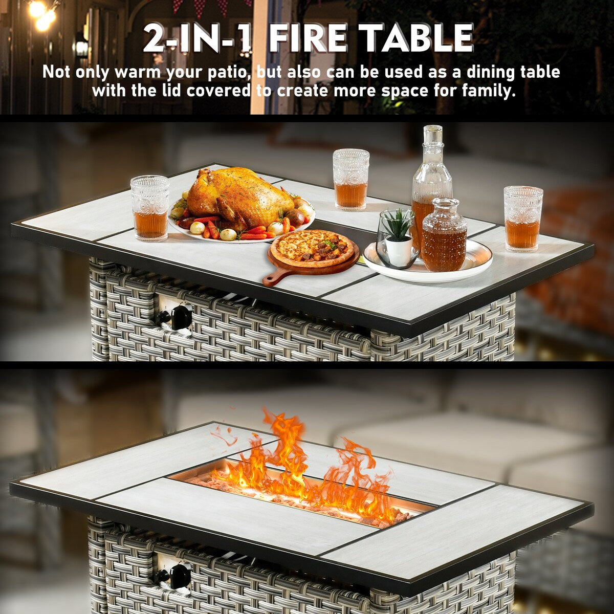 XIZZI 6-piece Rattan Wicker Outdoor Furniture Deep Seat Sofa Set with Fire Pit