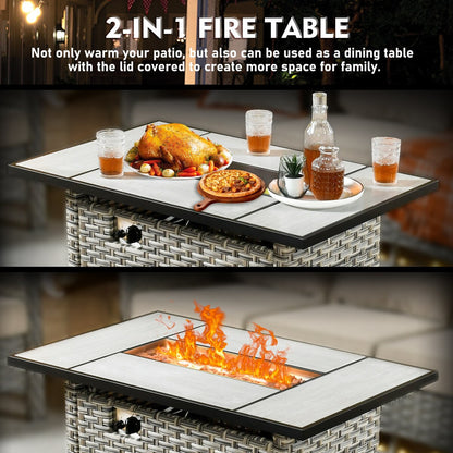 XIZZI 6-piece Rattan Wicker Outdoor Furniture Deep Seat Sofa Set with Fire Pit