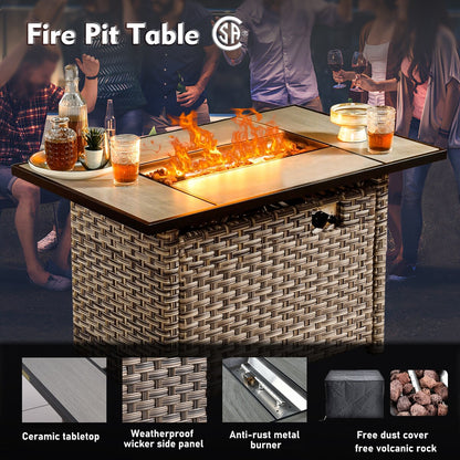XIZZI 6-piece Rattan Wicker Outdoor Furniture Deep Seat Sofa Set with Fire Pit