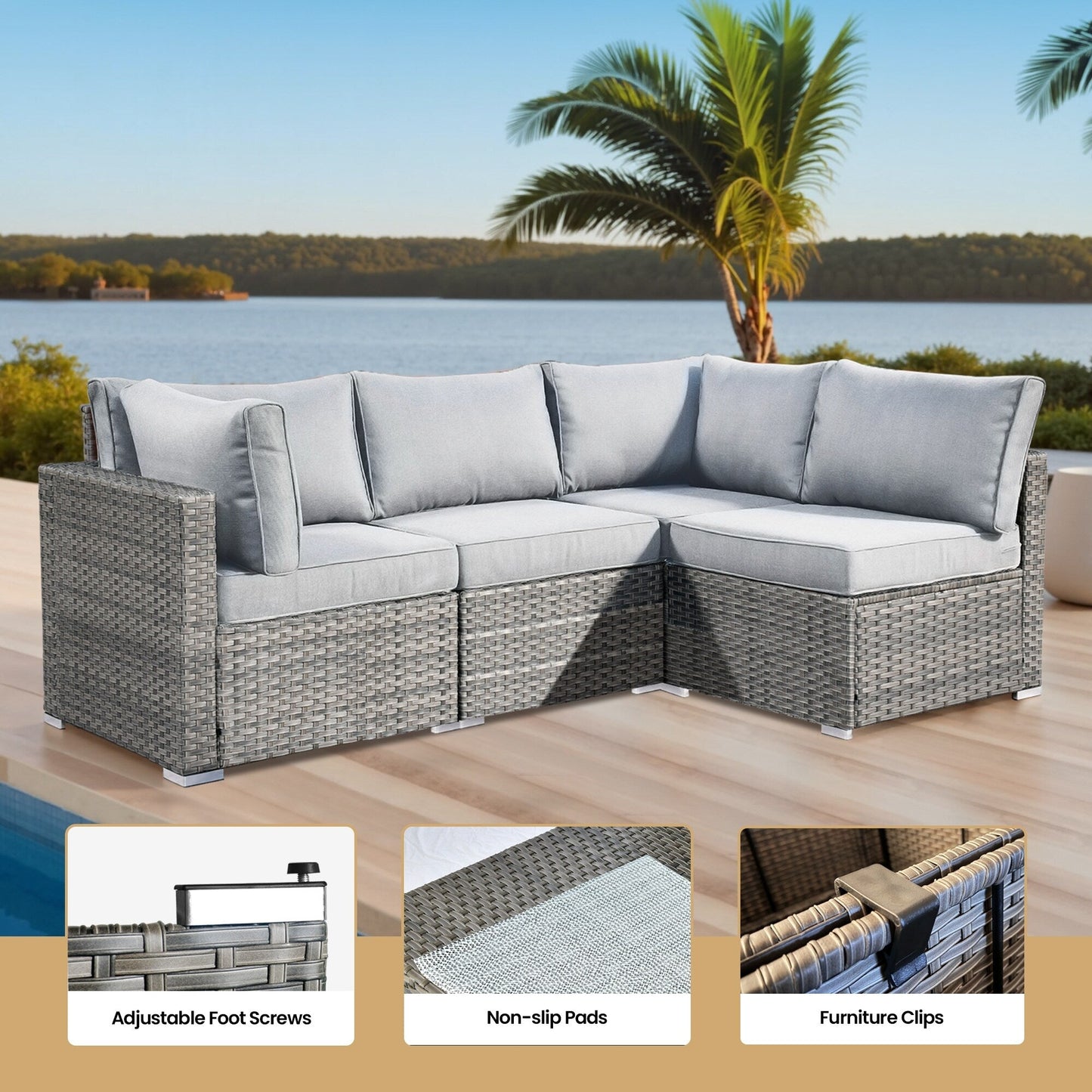 XIZZI 6-piece Patio Furniture Set Outdoor Sectional Rattan Sofa with Firepit