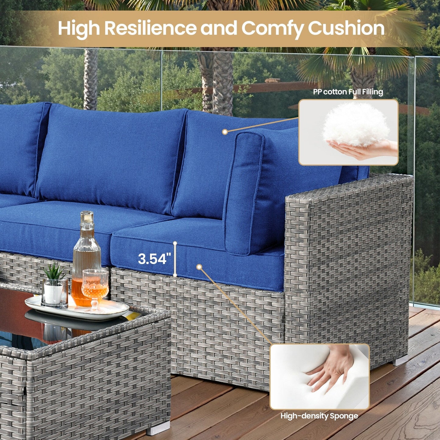 XIZZI 6-piece Patio Furniture Set Outdoor Sectional Rattan Sofa with Firepit