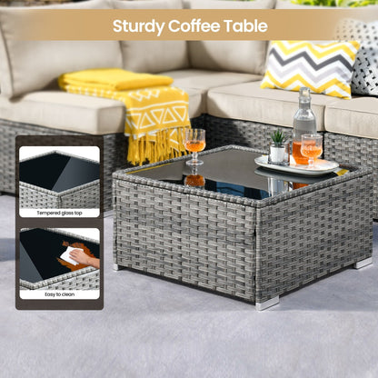 XIZZI 6-piece Patio Furniture Set Outdoor Sectional Rattan Sofa with Firepit