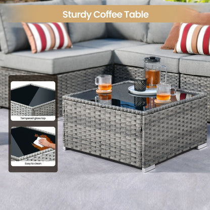 XIZZI 6-piece Patio Furniture Set Outdoor Sectional Rattan Sofa with Firepit