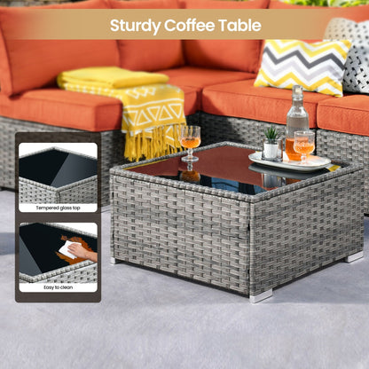 XIZZI 6-piece Patio Furniture Set Outdoor Sectional Rattan Sofa with Firepit