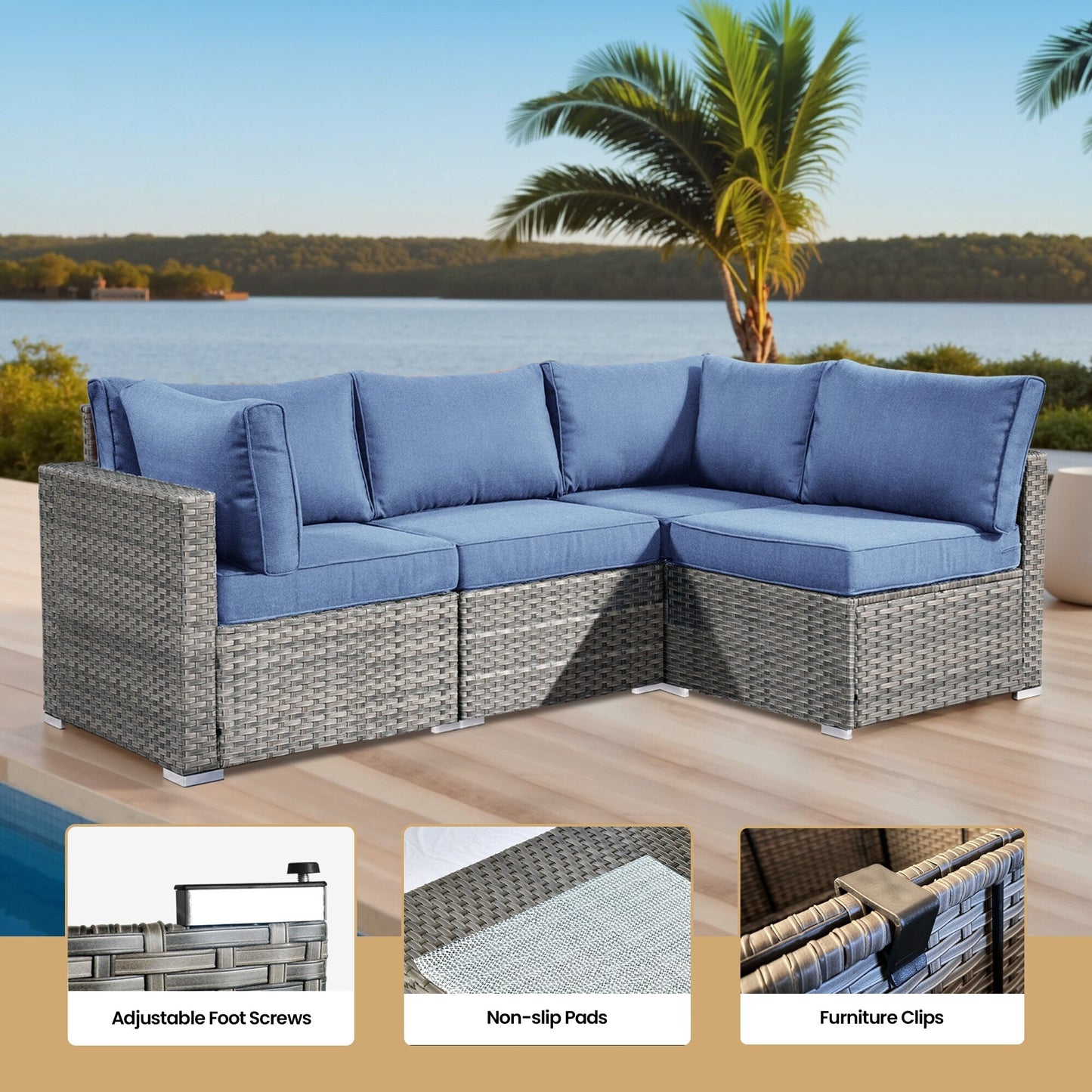 XIZZI 6-piece Patio Furniture Set Outdoor Sectional Rattan Sofa with Firepit
