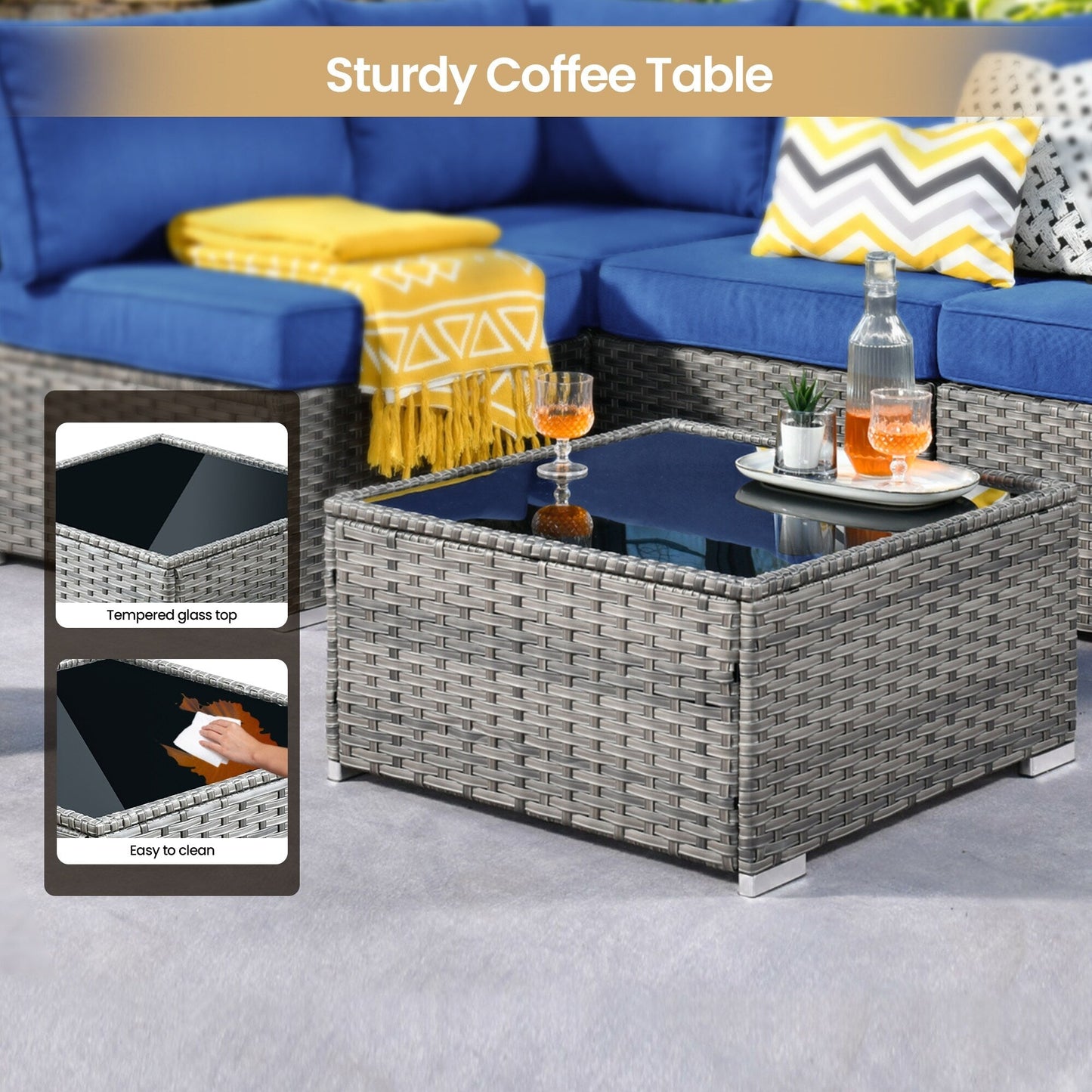 XIZZI 6-piece Patio Furniture Set Outdoor Sectional Rattan Sofa with Firepit