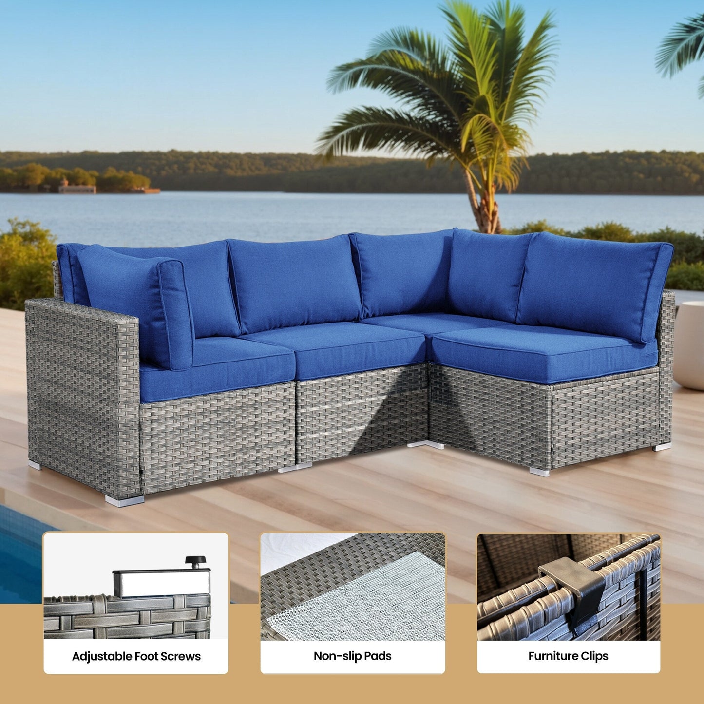 XIZZI 6-piece Patio Furniture Set Outdoor Sectional Rattan Sofa with Firepit