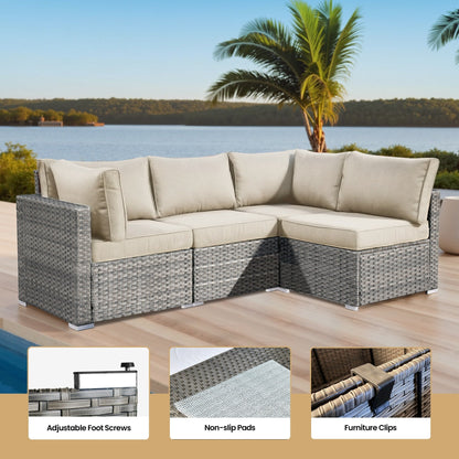 XIZZI 6-piece Patio Furniture Set Outdoor Sectional Rattan Sofa with Firepit
