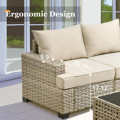 XIZZI 7 Pieces Patio Furniture Wide Armrest Conversation Sofa Set with Ottomans