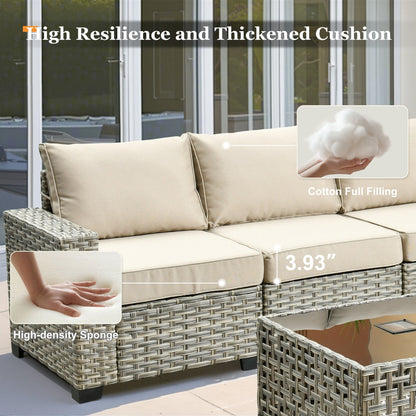 XIZZI 7 Pieces Patio Furniture Wide Armrest Conversation Sofa Set with Ottomans