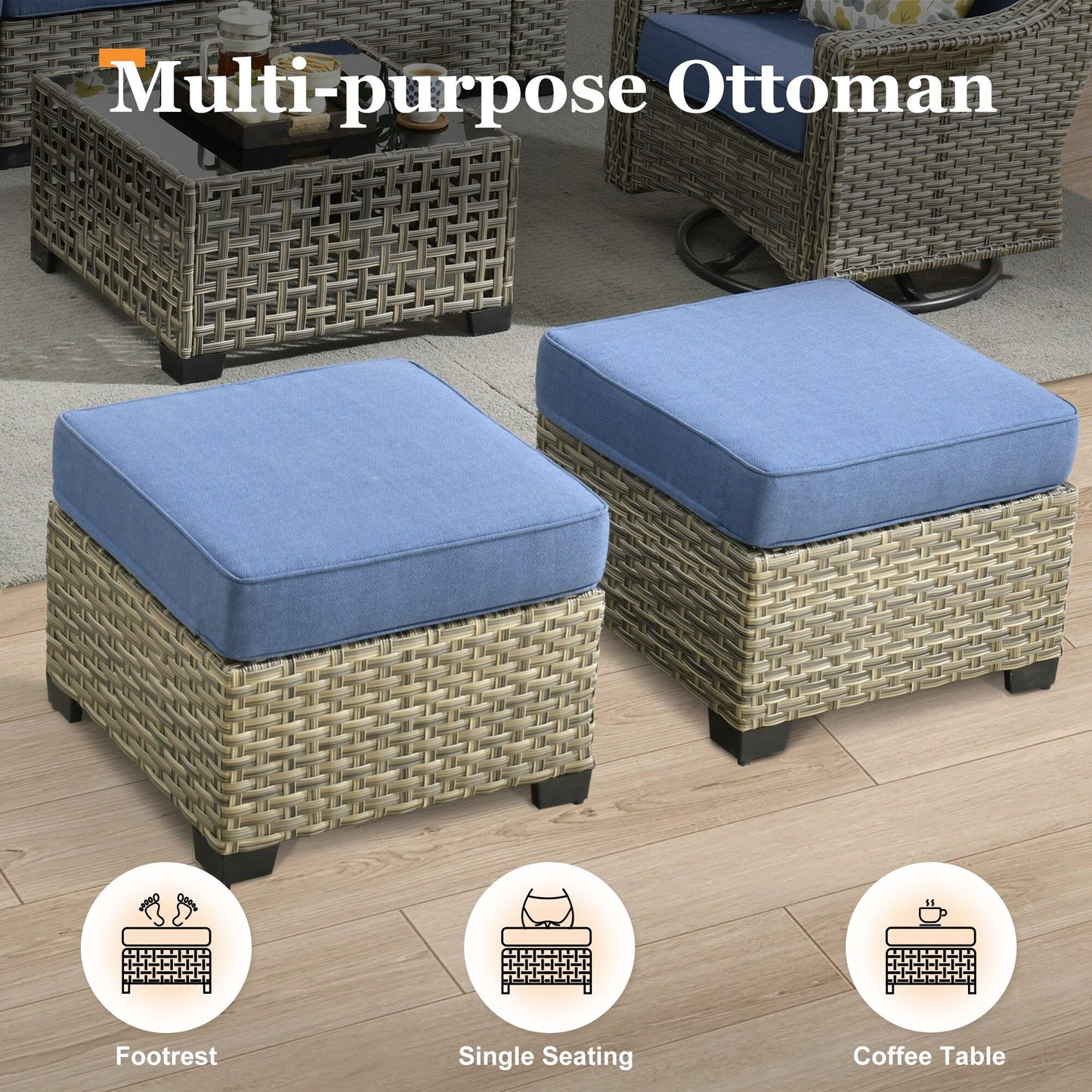 XIZZI 7 Pieces Patio Furniture Wide Armrest Conversation Sofa Set with Ottomans
