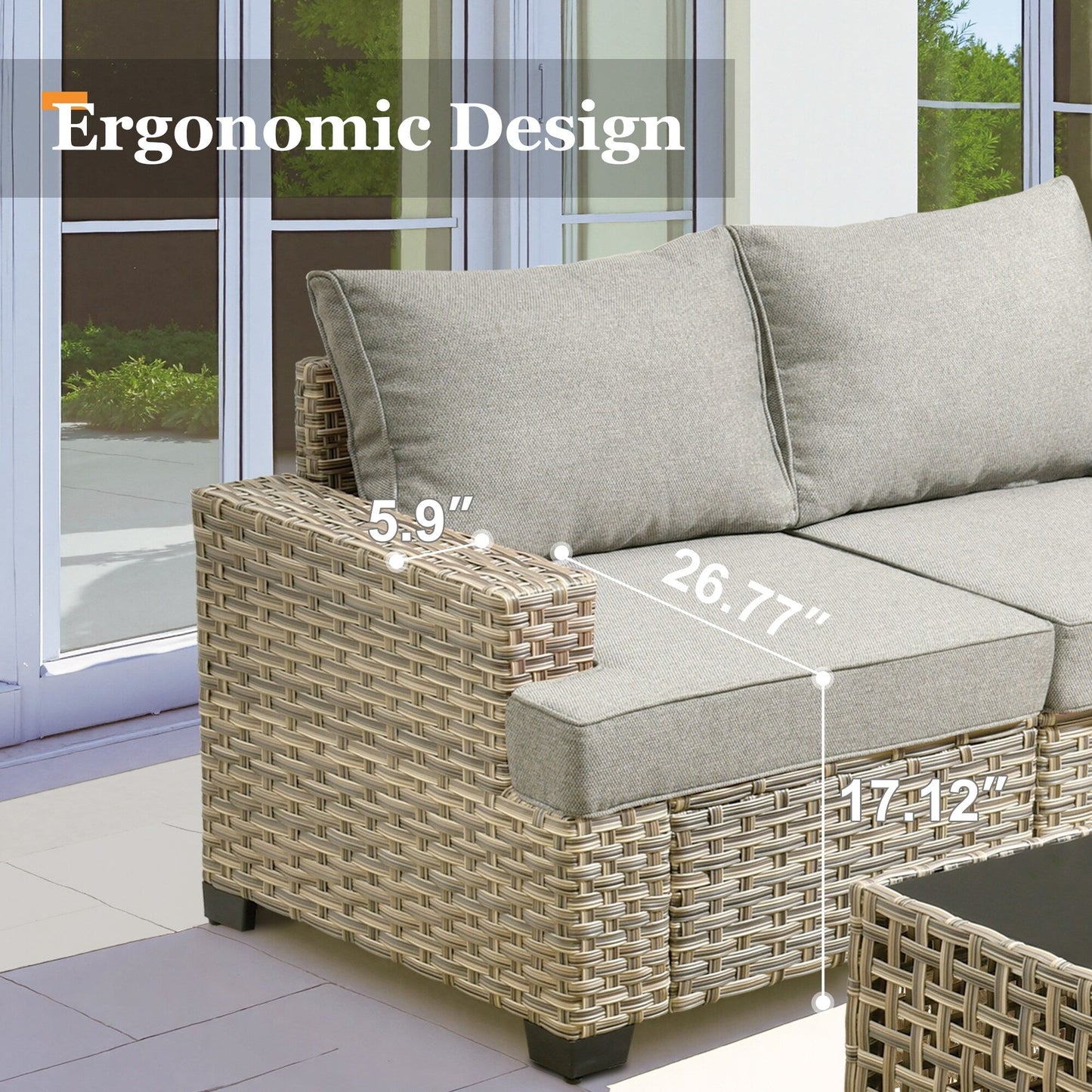 XIZZI 7 Pieces Patio Furniture Wide Armrest Conversation Sofa Set with Ottomans
