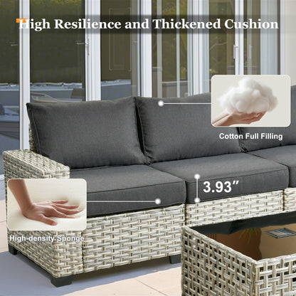 XIZZI 7 Pieces Patio Furniture Wide Armrest Conversation Sofa Set with Ottomans