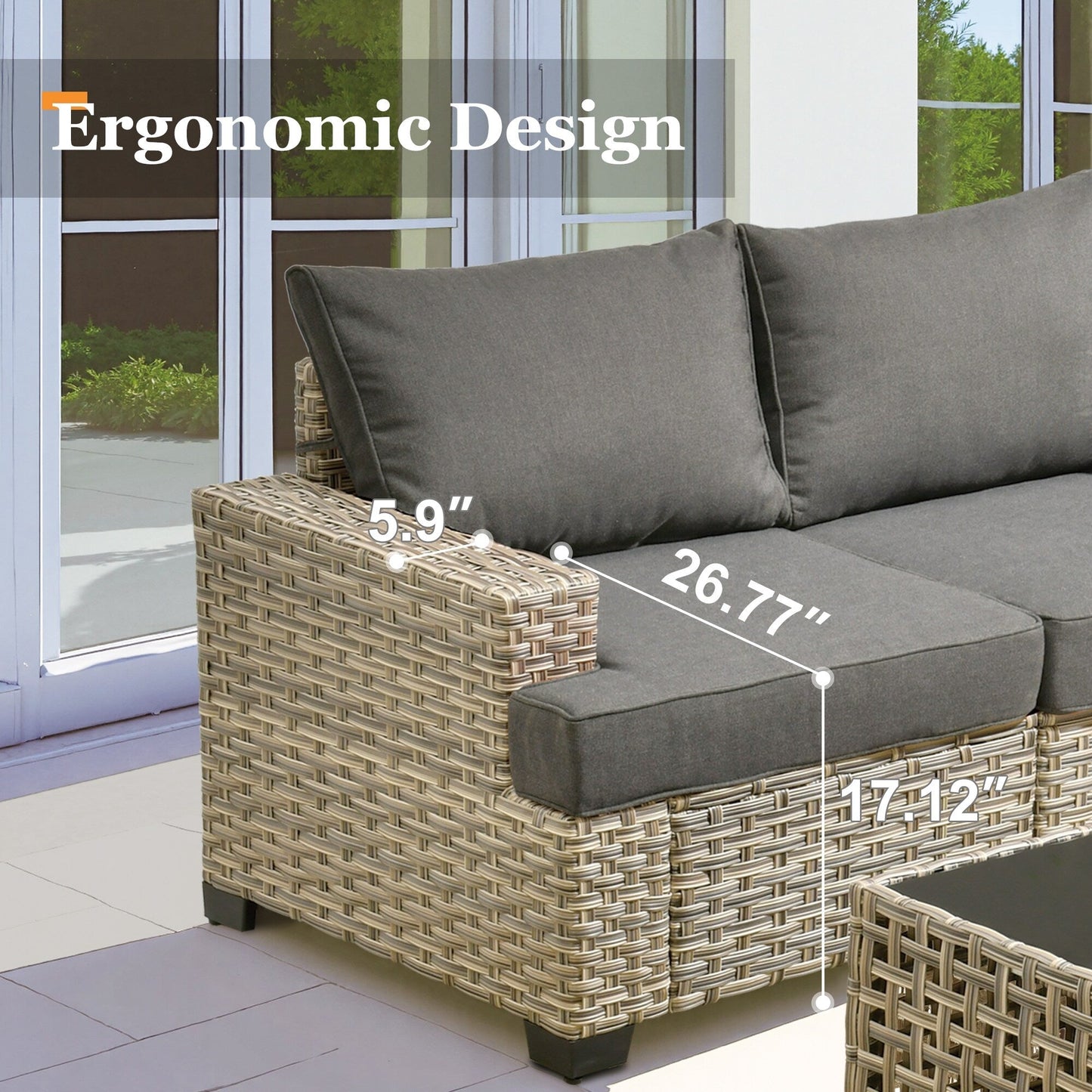 XIZZI 7 Pieces Patio Furniture Wide Armrest Conversation Sofa Set with Ottomans