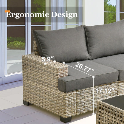 XIZZI 7 Pieces Patio Furniture Wide Armrest Conversation Sofa Set with Ottomans