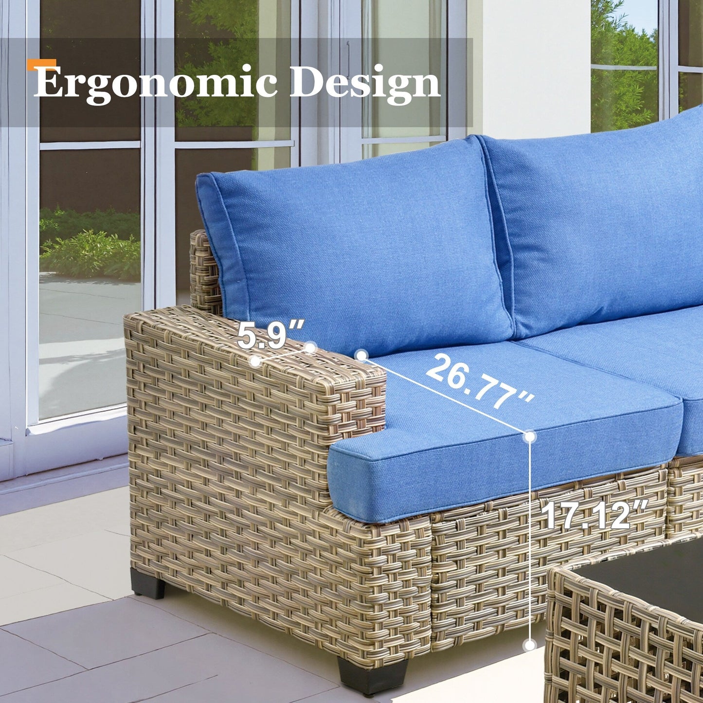 XIZZI 7 Pieces Patio Furniture Wide Armrest Conversation Sofa Set with Ottomans