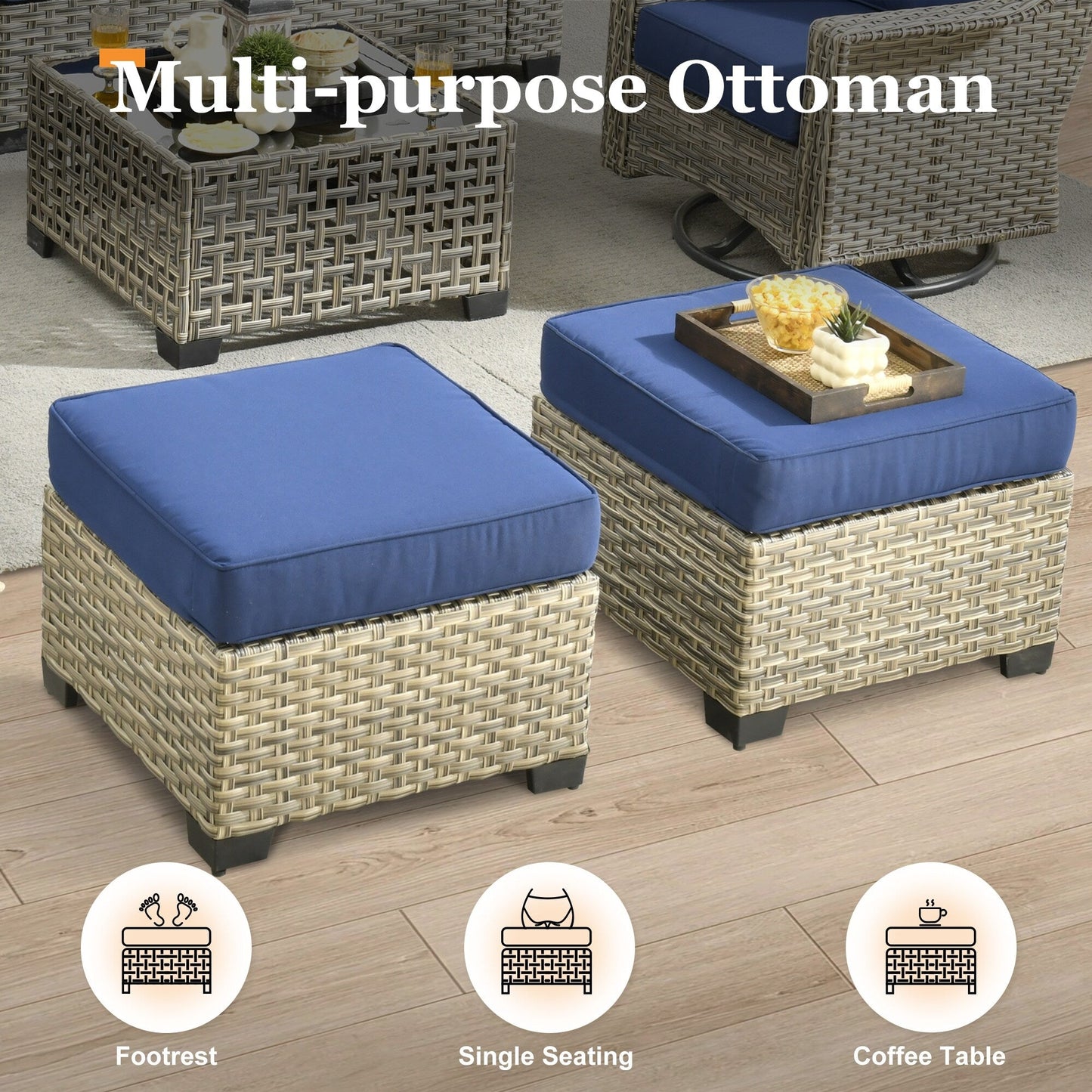 XIZZI 7 Pieces Patio Furniture Wide Armrest Conversation Sofa Set with Ottomans