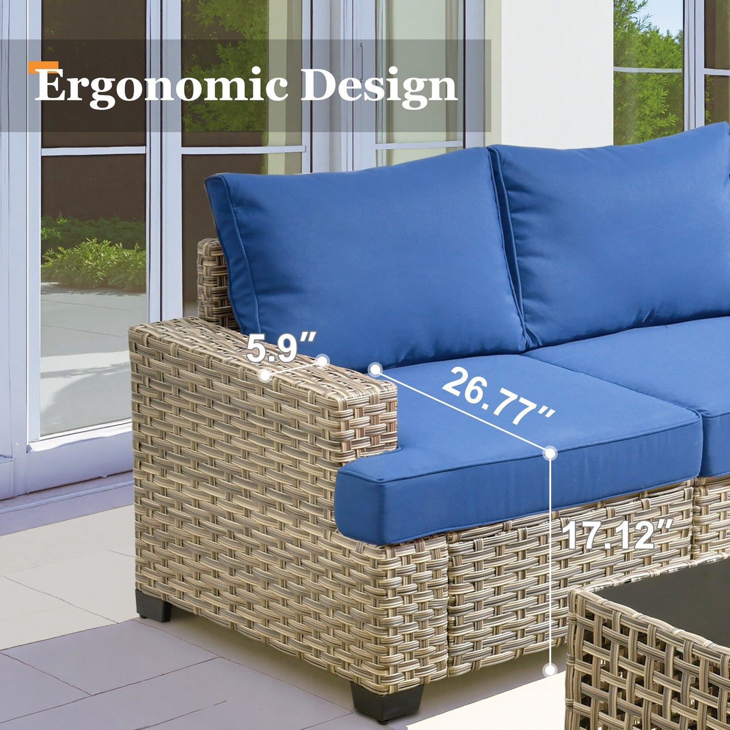 XIZZI 7 Pieces Patio Furniture Wide Armrest Conversation Sofa Set with Ottomans