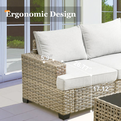 XIZZI 7 Pieces Patio Furniture Wide Armrest Conversation Sofa Set with Ottomans