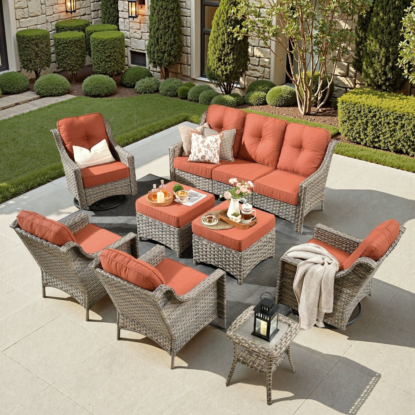 XIZZI 8-piece Patio Furniture Set Wicker Outdoor Seating Swivel Chairs