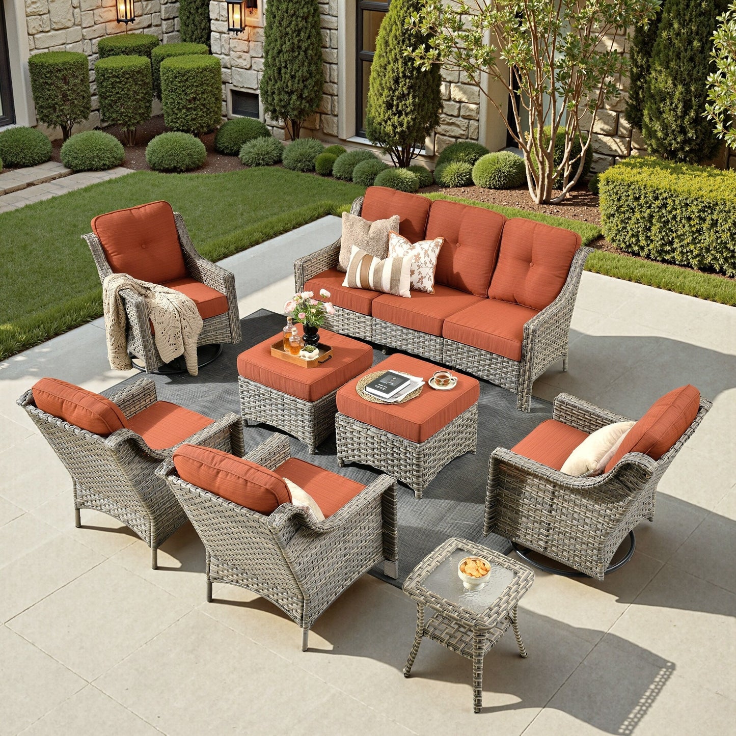 XIZZI 8-piece Patio Furniture Set Wicker Outdoor Seating Swivel Chairs