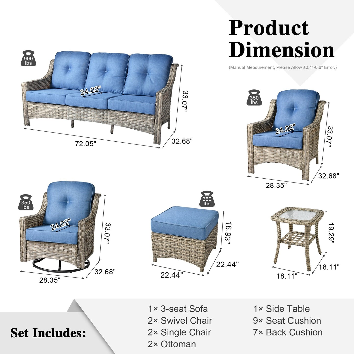 XIZZI 8-piece Patio Furniture Set Wicker Outdoor Seating Swivel Chairs