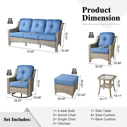 XIZZI 8-piece Patio Furniture Set Wicker Outdoor Seating Swivel Chairs