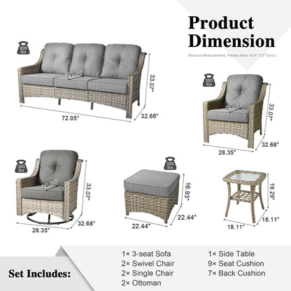 XIZZI 8-piece Patio Furniture Set Wicker Outdoor Seating Swivel Chairs