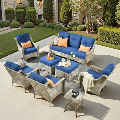 XIZZI 8-piece Patio Furniture Set Wicker Outdoor Seating Swivel Chairs
