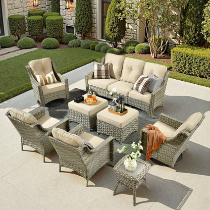 XIZZI 8-piece Patio Furniture Set Wicker Outdoor Seating Swivel Chairs