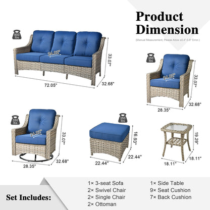 XIZZI 8-piece Patio Furniture Set Wicker Outdoor Seating Swivel Chairs