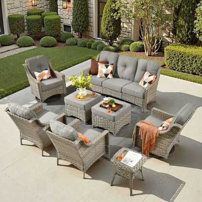 XIZZI 8-piece Patio Furniture Set Wicker Outdoor Seating Swivel Chairs