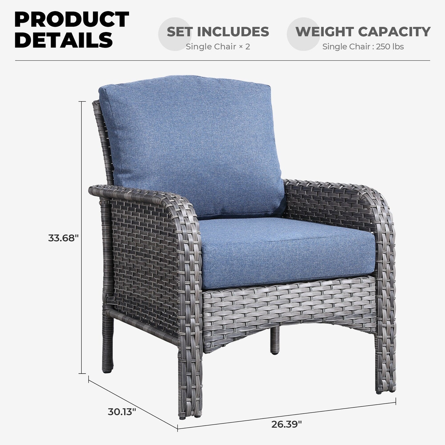 XIZZI Outdoor Patio Furniture Wicker Chair Set (Set of 2)
