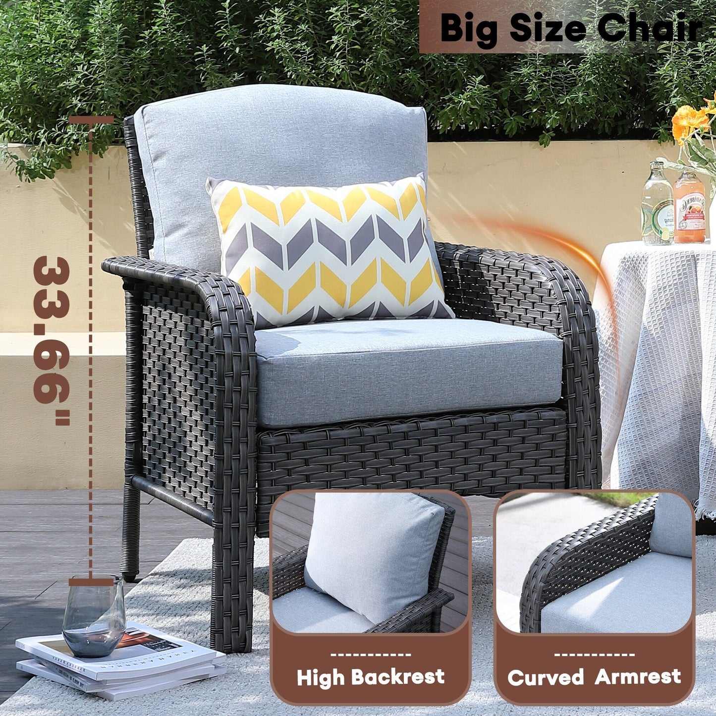 XIZZI Outdoor Patio Furniture Wicker Chair Set (Set of 2)